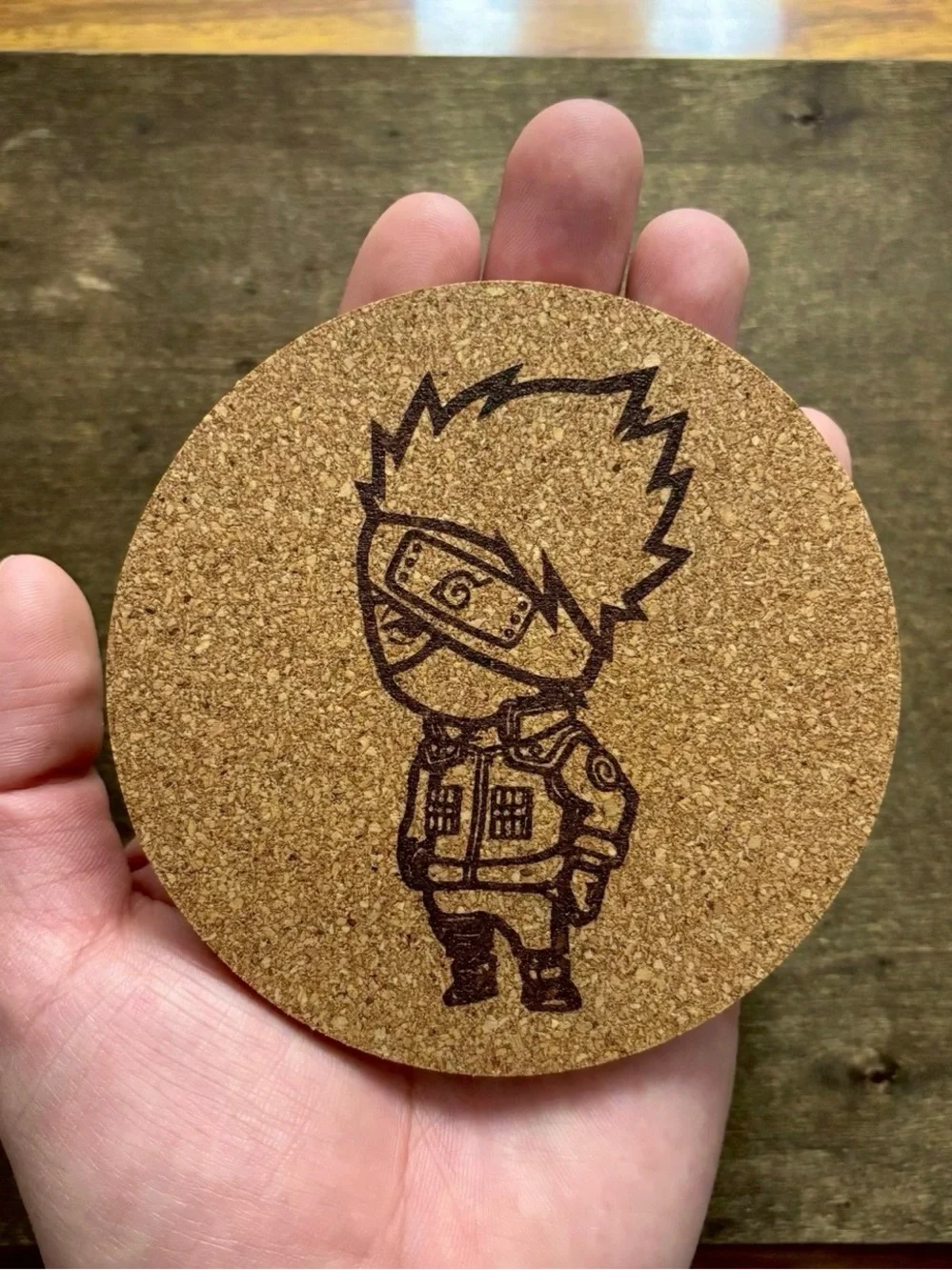 Naruto Kakashi Chibi Style Laser Engraved Cork Coaster